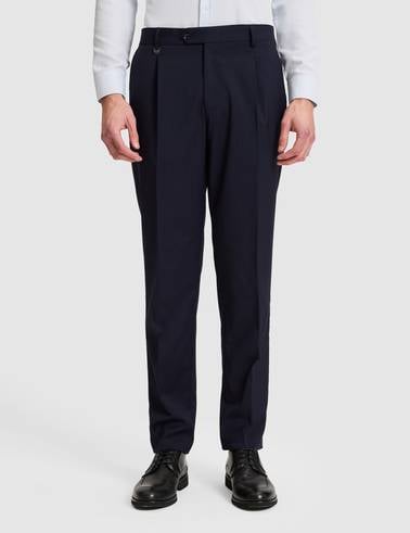 Lacivert Slim Tailored Fit Pile Detaylı %100 Yün Kumaş Pantolon