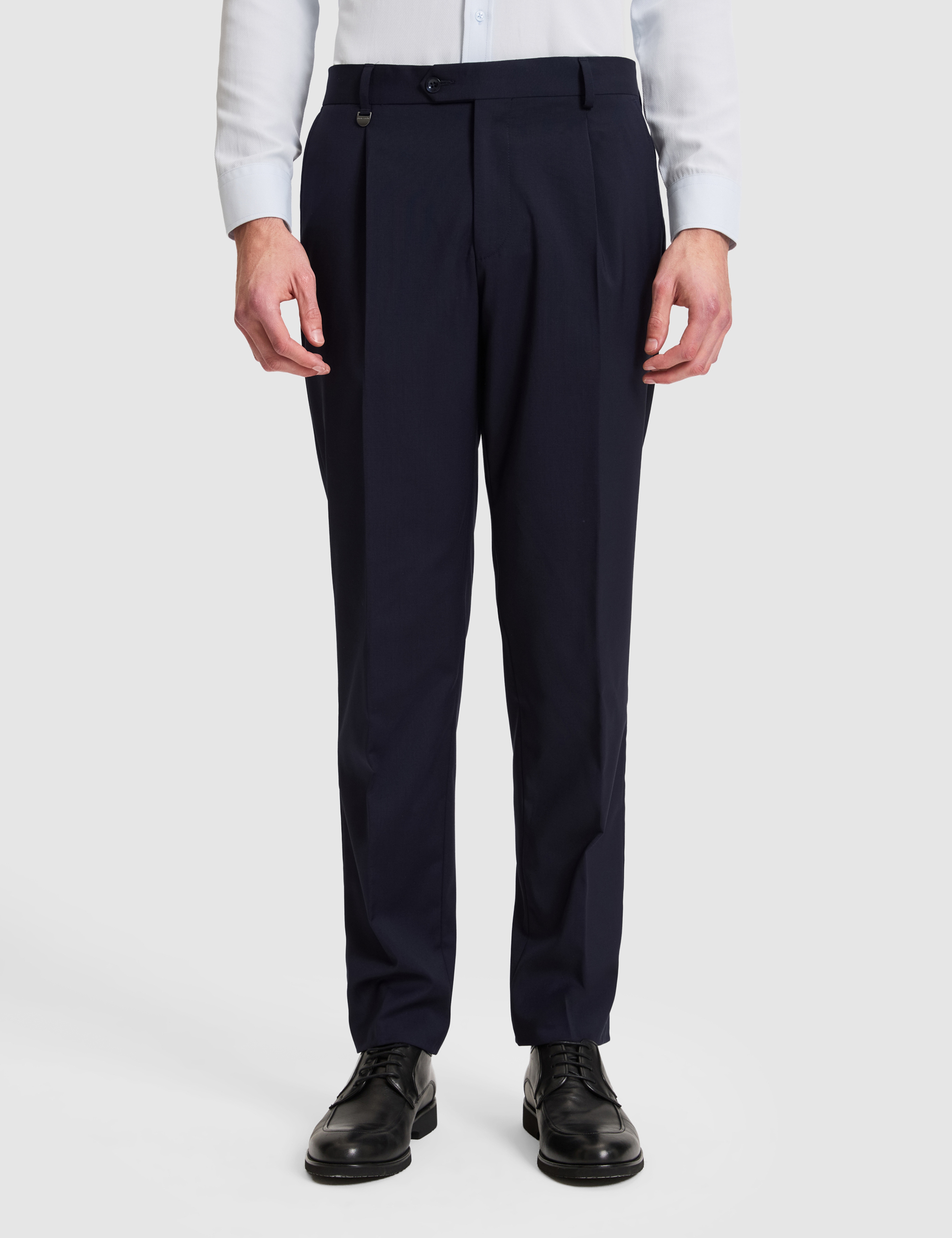 Lacivert Slim Tailored Fit Pile Detaylı %100 Yün Kumaş Pantolon - Image 4