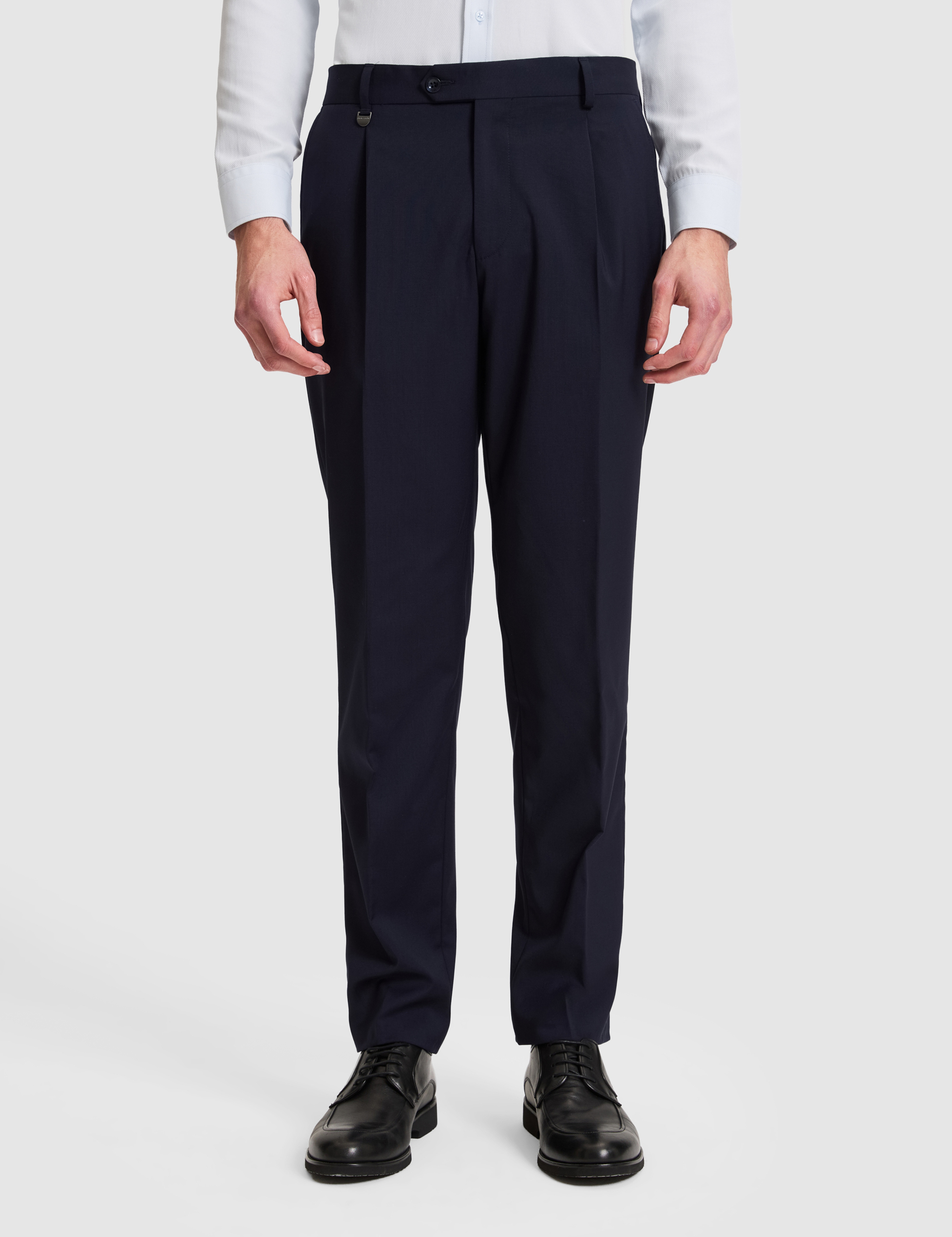 Lacivert Slim Tailored Fit Pile Detaylı %100 Yün Kumaş Pantolon