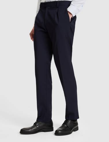 Lacivert Slim Tailored Fit Pile Detaylı %100 Yün Kumaş Pantolon