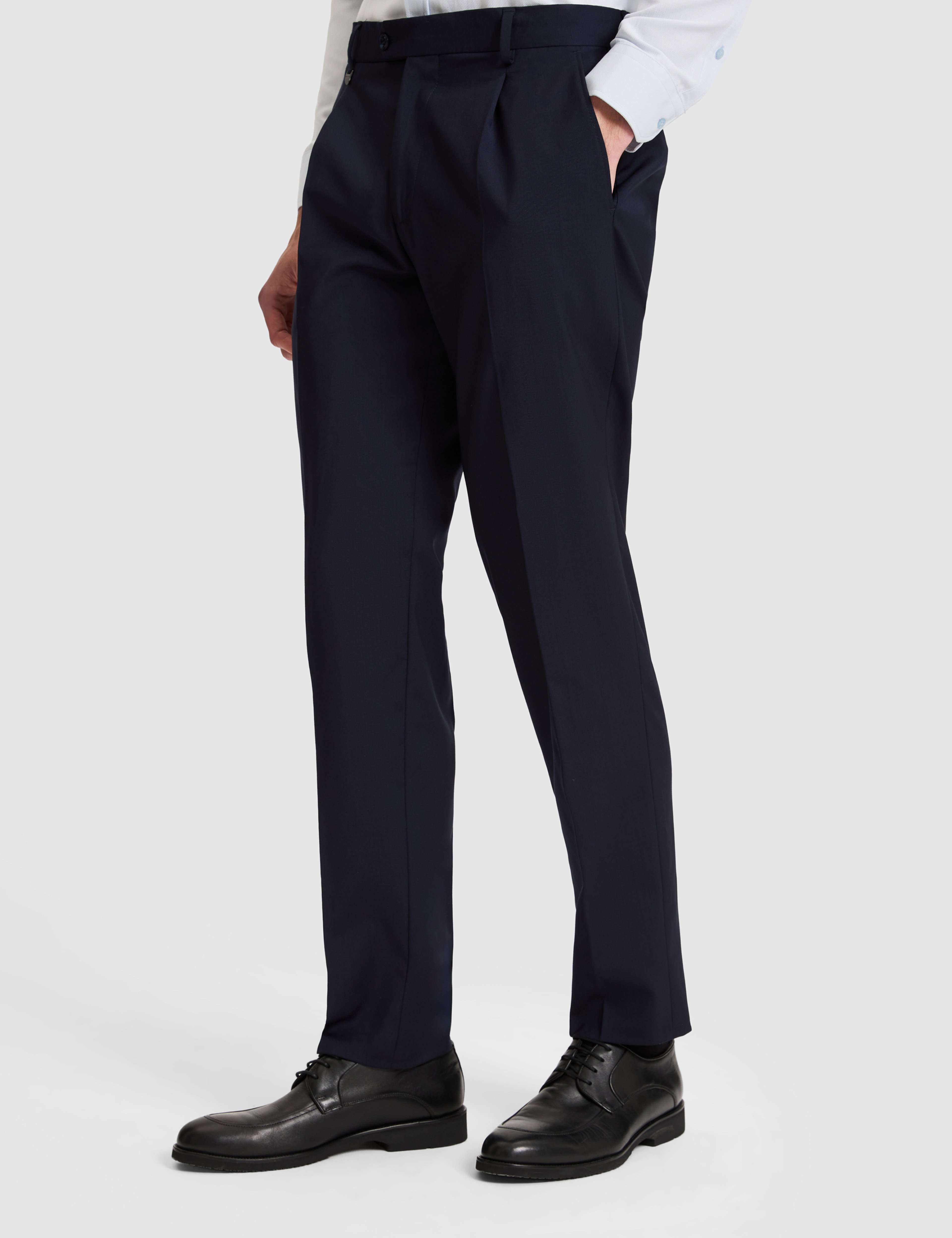 Lacivert Slim Tailored Fit Pile Detaylı %100 Yün Kumaş Pantolon