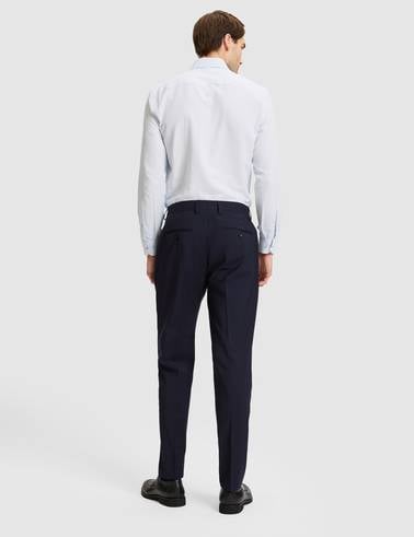 Lacivert Slim Tailored Fit Pile Detaylı %100 Yün Kumaş Pantolon
