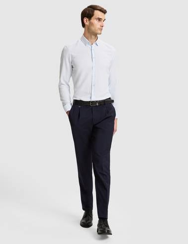 Lacivert Slim Tailored Fit Pile Detaylı %100 Yün Kumaş Pantolon