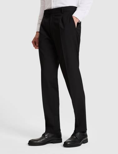 Siyah Slim Tailored Fit Pile Detaylı %100 Yün Kumaş Pantolon