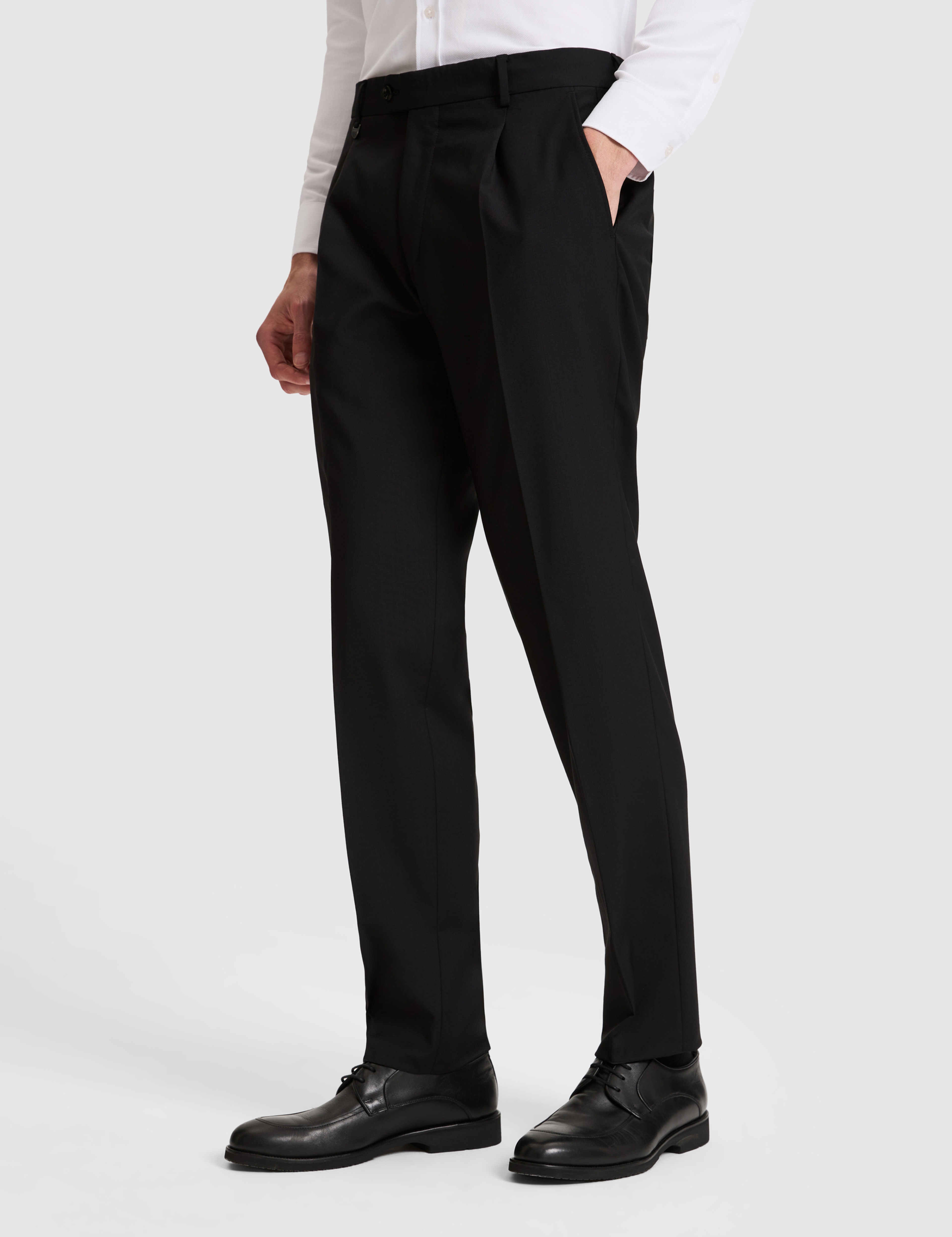 Siyah Slim Tailored Fit Pile Detaylı %100 Yün Kumaş Pantolon - Image 2