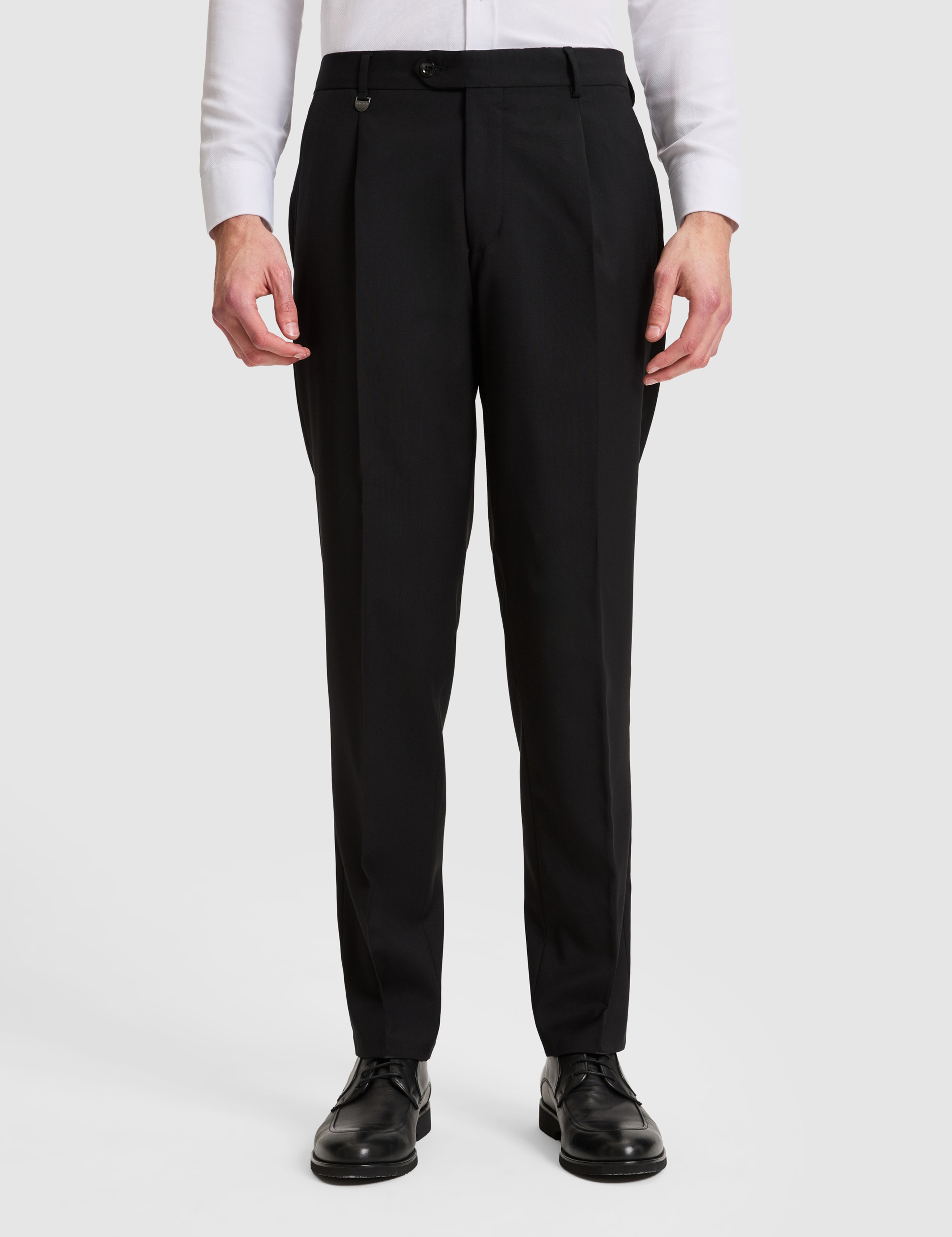 Siyah Slim Tailored Fit Pile Detaylı %100 Yün Kumaş Pantolon - Image 4