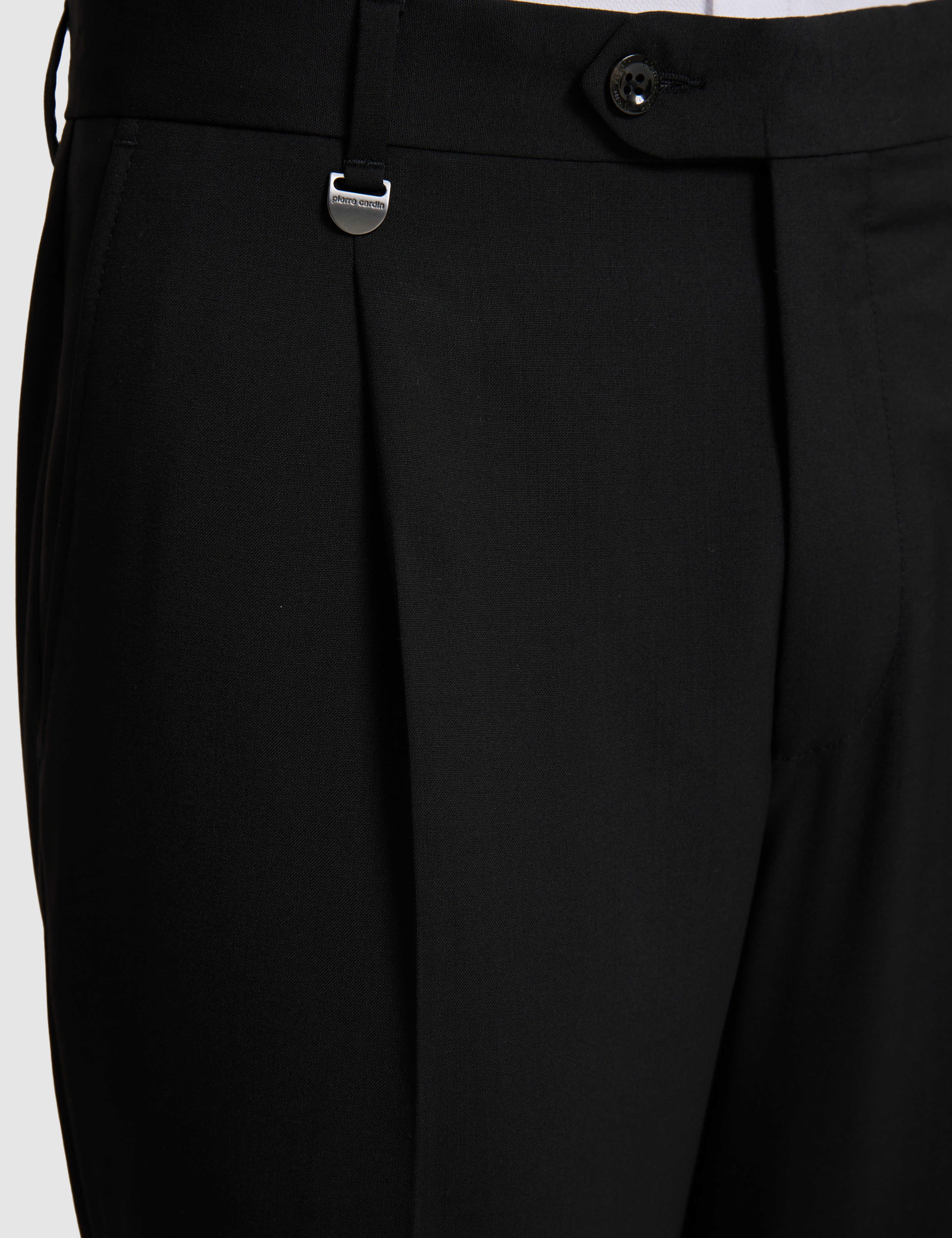 Siyah Slim Tailored Fit Pile Detaylı %100 Yün Kumaş Pantolon
