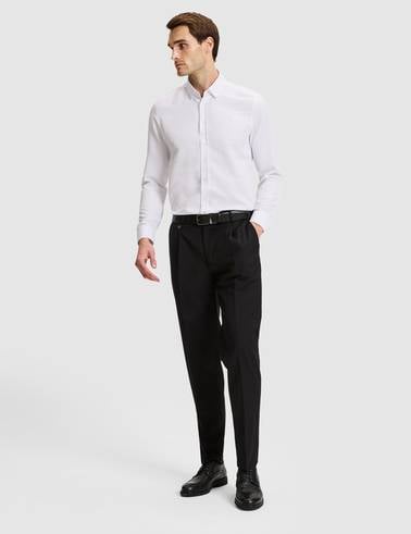 Siyah Slim Tailored Fit Pile Detaylı %100 Yün Kumaş Pantolon