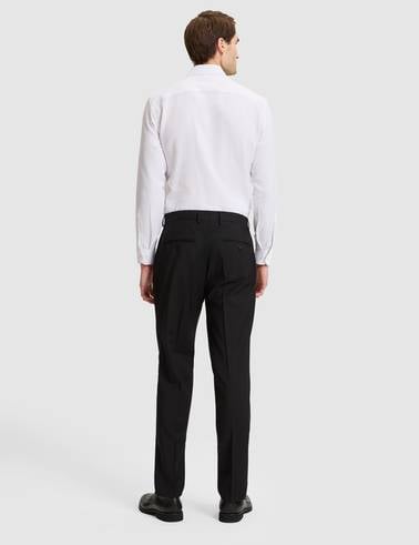 Siyah Slim Tailored Fit Pile Detaylı %100 Yün Kumaş Pantolon