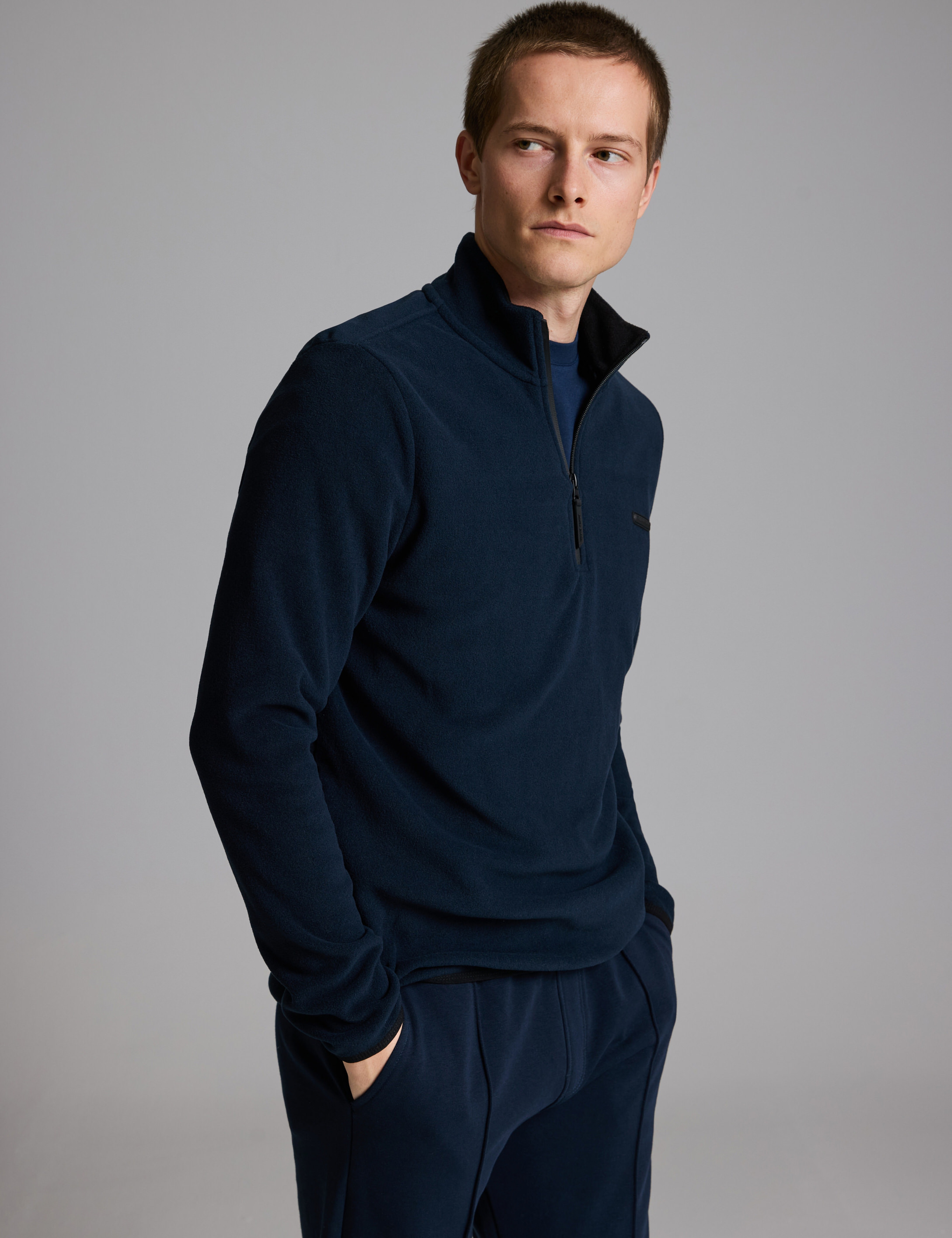 Lacivert Regular Fit Yarım Fermuarlı Polar Sweatshirt