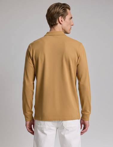 Camel Slim Fit %100 Pamuk Kıvrılmaz Polo Yaka Basic Sweatshirt