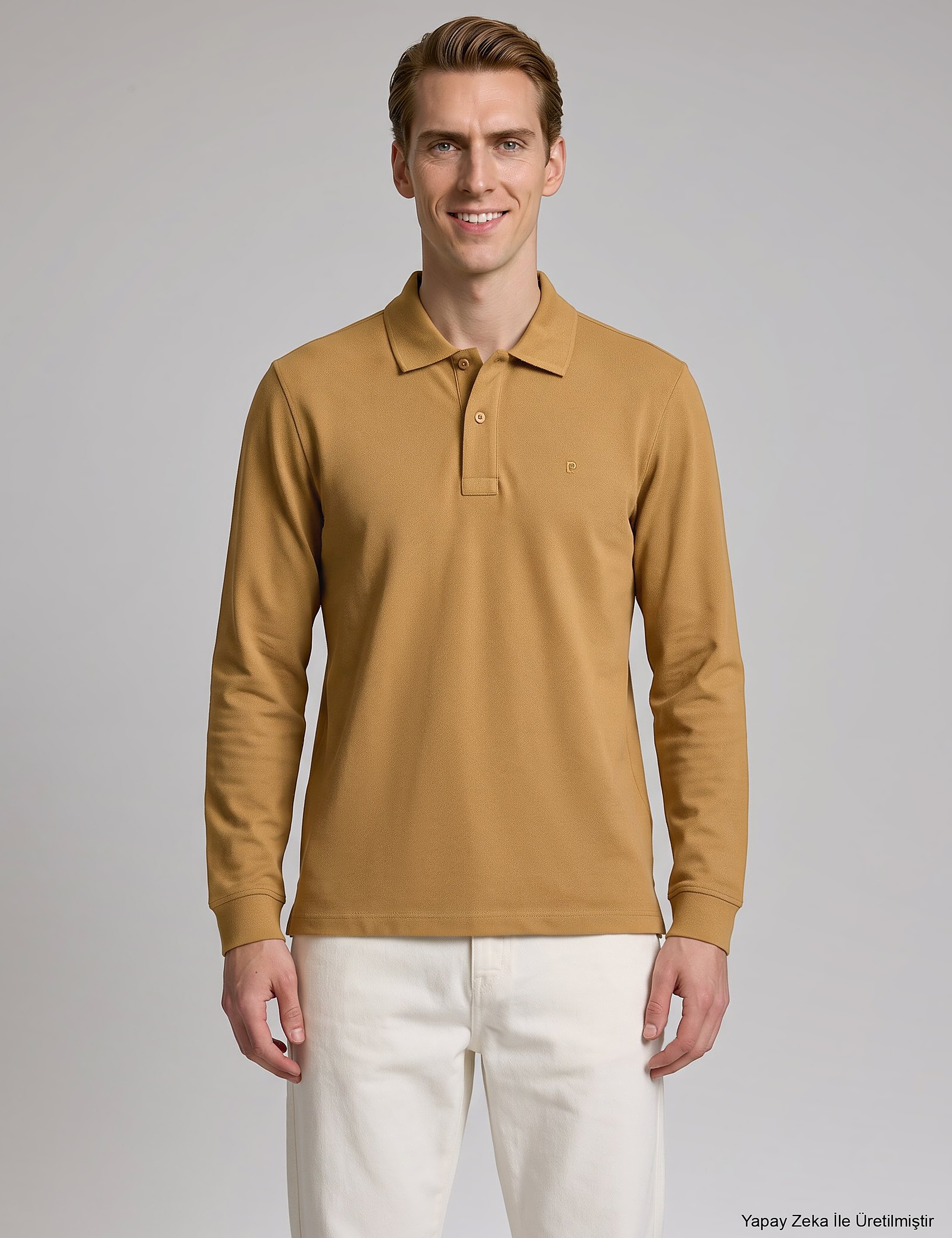 Camel Slim Fit %100 Pamuk Kıvrılmaz Polo Yaka Basic Sweatshirt - Image 1