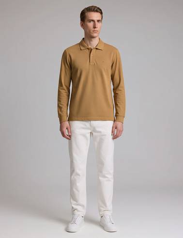 Camel Slim Fit %100 Pamuk Kıvrılmaz Polo Yaka Basic Sweatshirt