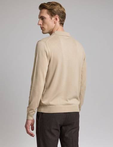 Kum Melanj Slim Fit Fermuarlı Polo Yaka Basic Triko Kazak
