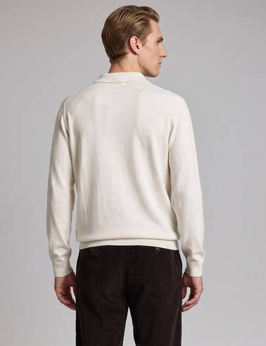 Ekru Slim Fit Fermuarlı Polo Yaka Basic Triko Kazak