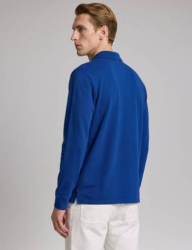 Açık Lacivert Regular Fit %100 Pamuk Kıvrılmaz Fermuarlı Polo Yaka Basic Sweatsh