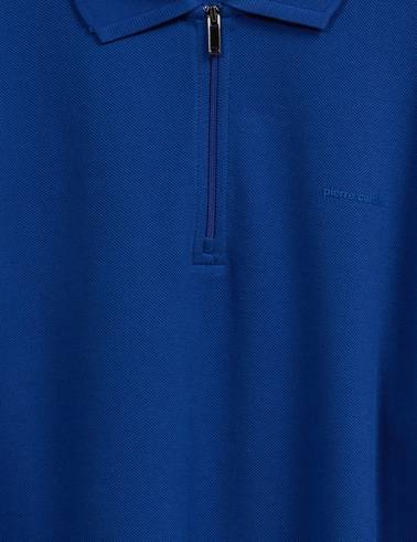 Açık Lacivert Regular Fit %100 Pamuk Kıvrılmaz Fermuarlı Polo Yaka Basic Sweatsh