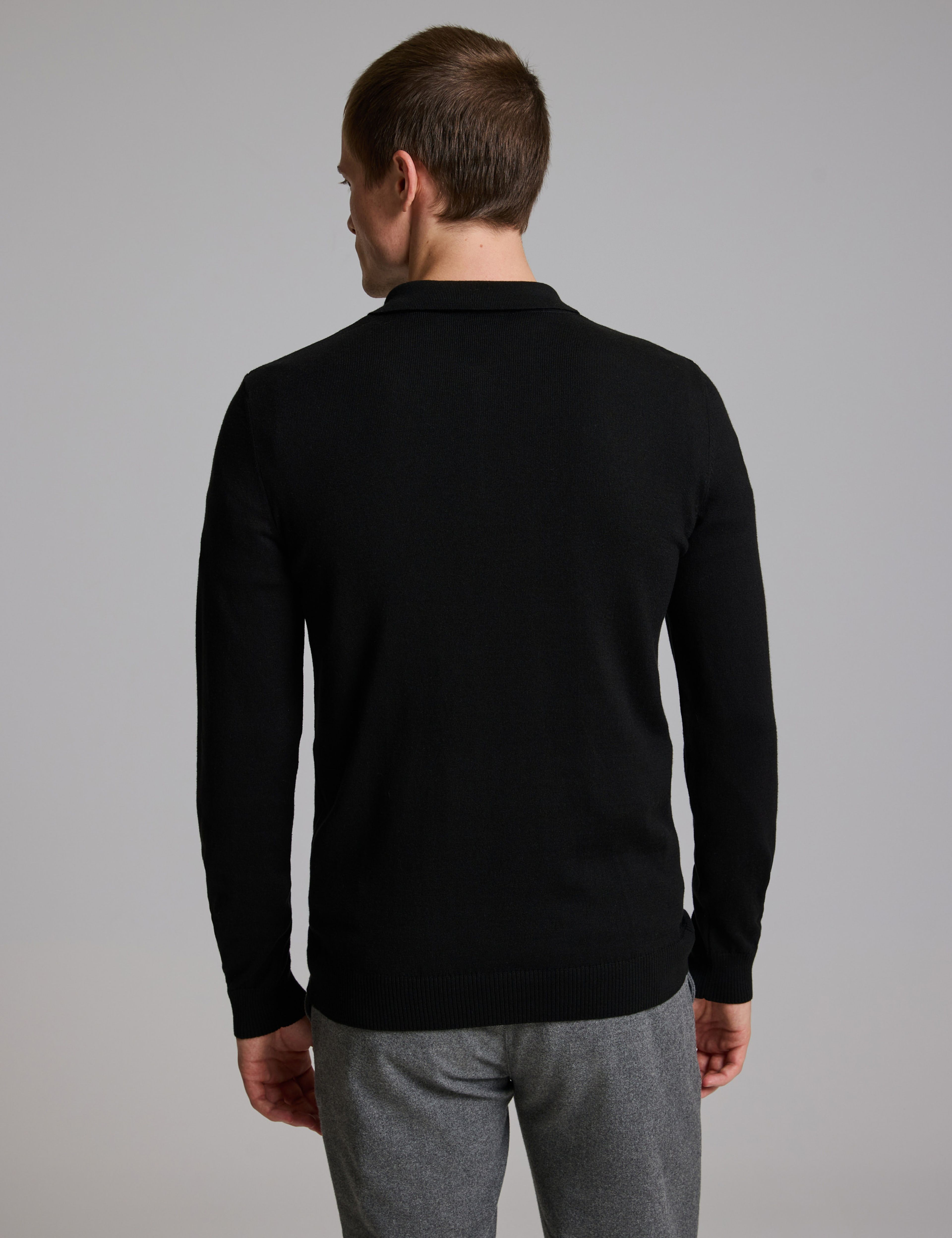 Siyah Slim Fit Fermuarlı Polo Yaka Basic Triko Kazak