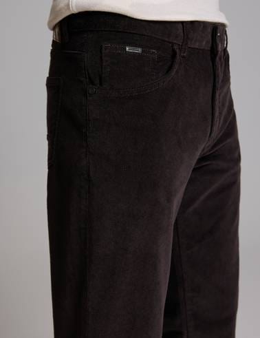 Koyu Kahverengi Straight Fit Kadife Kanvas Pantolon