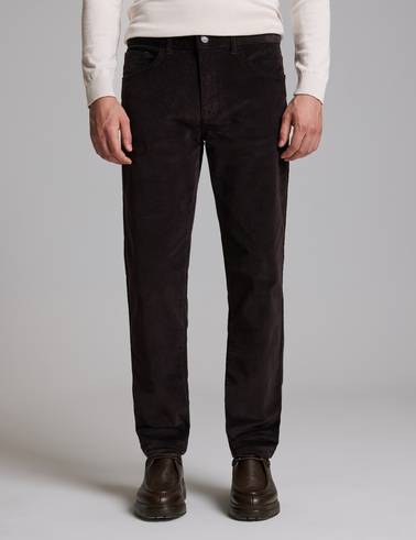 Koyu Kahverengi Straight Fit Kadife Kanvas Pantolon