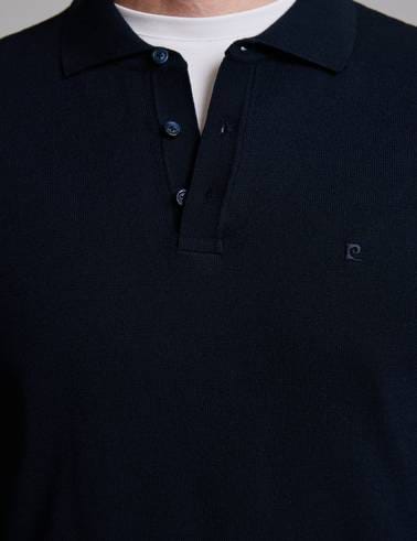 Lacivert Slim Fit Düğmeli Polo Yaka Basic Triko Kazak
