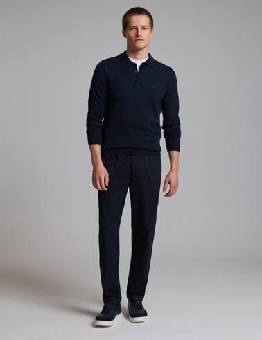 Lacivert Slim Fit Düğmeli Polo Yaka Basic Triko Kazak